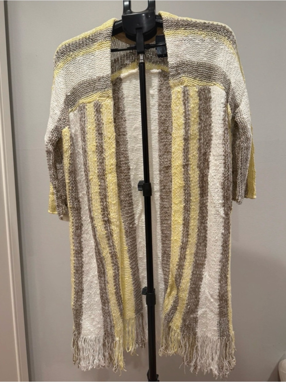 Fate Striped Open-Front Cardigan in Yellow, Cream, Brown